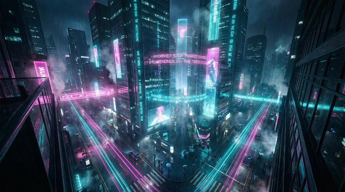 斗罗大陆美女隐私 竖屏短剧平台首页背景 - 赛博朋克都市夜景